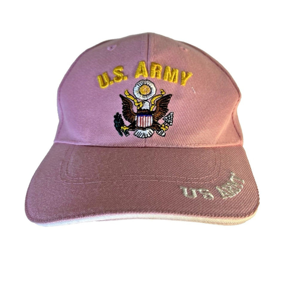 U.S. Army Women's Hat Cap Army Emblem Pink StrapBack Adjustable OSFM Cotton